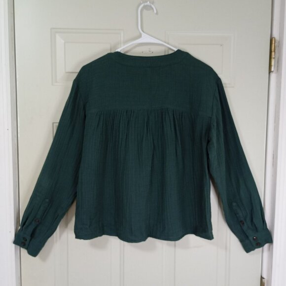 Madewell Blouse Womens Green Textured Long Sleeve V-Neck Button Details Size S - Picture 6 of 10